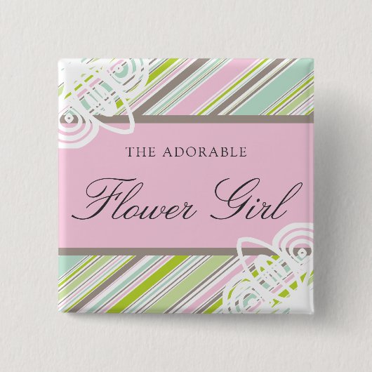 フラワーガールスウィートガーデンストライプズ結婚の名前タグ 缶バッジ (正面)