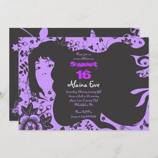 フラワーガールスウィート16十六招待状招待状 招待状 (正面/裏面)