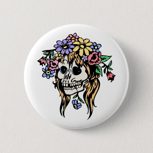 フラワーガールスカル 缶バッジ (正面)