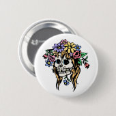 フラワーガールスカル 缶バッジ (正面&裏面)