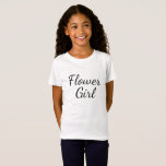 フラワーガールスクリプトタイポグラフィオンホワイト Tシャツ<br><div class="desc">白地に花女の脚本。花の女の子がリハーサカジュアルルの衣服をするシャツとし結婚ても可愛い。</div>