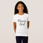フラワーガールスクリプトタイポグラフィオンホワイト Tシャツ<br><div class="desc">フラワーガールの台本は白無地。これはリハーサルで花カジュアル女の子が衣服するシャツとして結婚可愛い。</div>