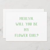 フラワーガールセージ緑ミニマル白結婚の2024 招待状 (正面/裏面)