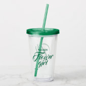 フラワーガールネームグリーンスクリプトブライダル結婚ズギフト アクリルタンブラー (裏面)