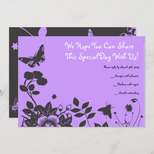 フラワーガールバーバルミツワー招待状返信カード 招待状 (正面/裏面)