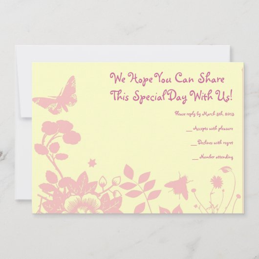 フラワーガールバーバルミツワー招待状返信カード 招待状 (正面)