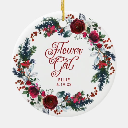 フラワーガールパーソナライズされたギフト水彩フローラ セラミックオーナメント (裏面)