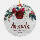 フラワーガールパーソナライズされたブルゴーニュバラクリスマス セラミックオーナメント (裏面)
