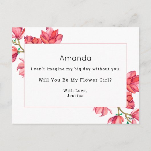 フラワーガールピンクホワイトフローラマグノリアカード シーズンポストカード (裏面)