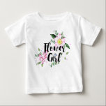 フラワーガールピンク赤面フローラ水彩結婚の ベビーTシャツ<br><div class="desc">このデザインはモダン、書道文字と水彩フローラデザインを備えている。</div>