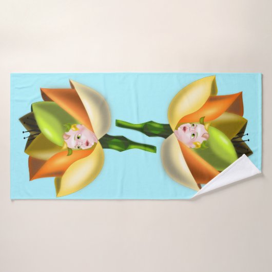 フラワーガールブルーバスタオル – カスタマイズ可能 バスタオル (バスタオル)