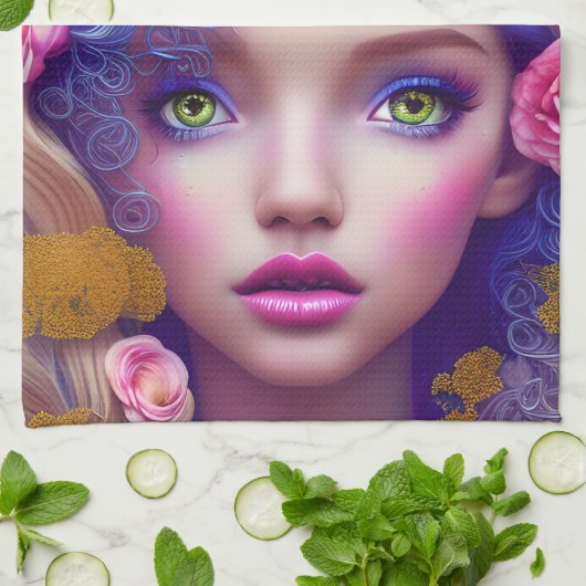 フラワーガールプリンセスインスパイアバイウクライナ文化 キッチンタオル (折り畳み)