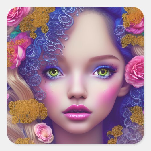 フラワーガールプリンセスインスパイアバイウクライナ文化 スクエアシール (正面)