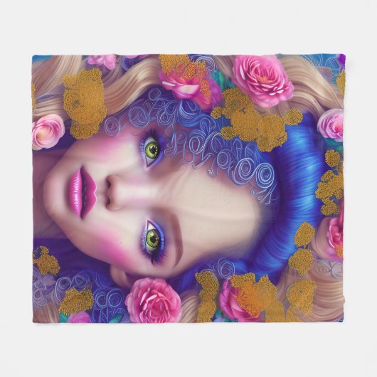 フラワーガールプリンセスインスパイアバイウクライナ文化 フリースブランケット (正面(横))