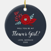 フラワーガールプロポーザルパーソナライズされたJr Bridesmaid セラミックオーナメント (裏面)