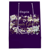 フラワーガールホワイトパープル金ゴールド ミディアムペーパーバッグ (裏面)