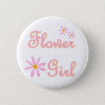 フラワーガールボタン 缶バッジ<br><div class="desc">ピンクの文字とピンクの花の花の女の子のTシャかわいらしツ&ボタン！</div>