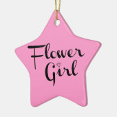 フラワーガールレトロスクリプトブラックオンピンク セラミックオーナメント (左)