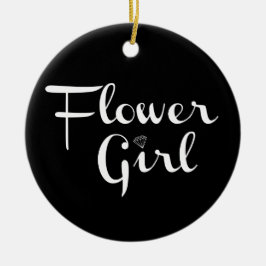 フラワーガールレトロスクリプトホワイトオンブラック セラミックオーナメント