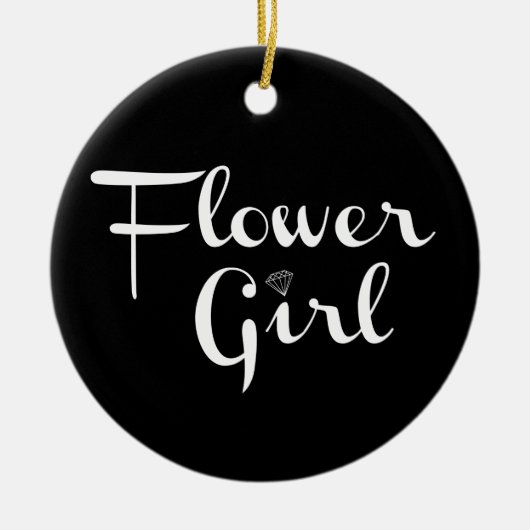 フラワーガールレトロスクリプトホワイトオンブラック セラミックオーナメント (正面)