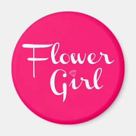 フラワーガールレトロスクリプトホワイトオンホットピンク マグネット