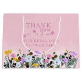 フラワーガールワイルドフラワーローンピンクありがとうお大 ラージペーパーバッグ (正面)