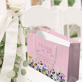 フラワーガールワイルドフラワーローンピンクありがとうお大 ラージペーパーバッグ