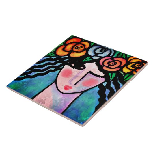 フラワーガール抽象芸術デジ絵画タルのセラミックタイル タイル (側面)