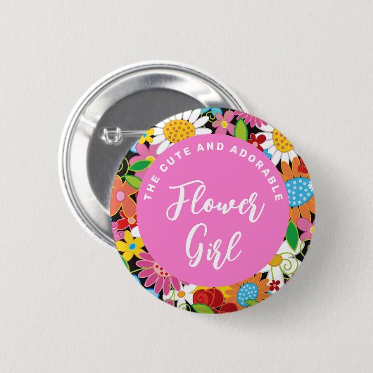 フラワーガール春の花庭園の結婚式名タグ 缶バッジ (正面&裏面)