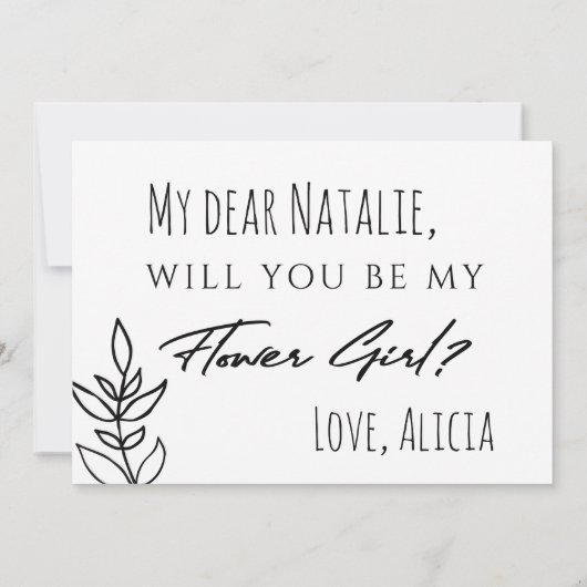 フラワーガール私が言ったyesおもしろいタイポグラフィ 招待状 (裏面)