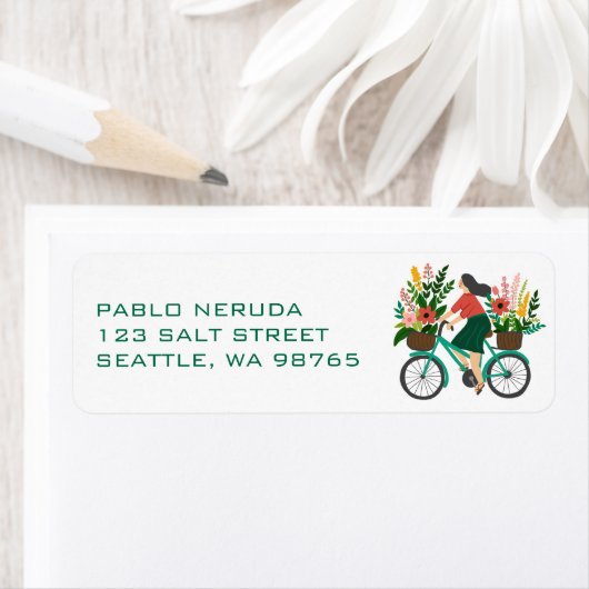 フラワーガール自転車かわいいカスタム郵送先住所 ラベル (インサイチュ)