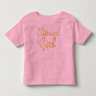 フラワーガール金ゴールドラッフルピンクティー トドラーTシャツ