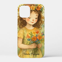 フラワーガール お花に囲まれて幸せな女の子 レトロ iPhone 12 MINI ケース