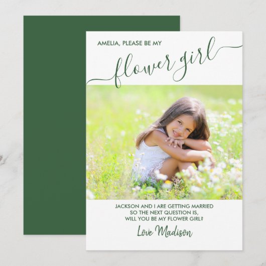 フラワーガール　グリーン＆ホワイト　フォト　プロポーズ　カード 招待状 (正面/裏面)