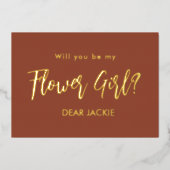 フラワーガール テラコッタ ウェディングパーティーへの招待 箔招待状 (正面)