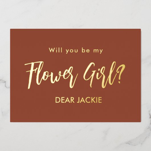 フラワーガール テラコッタ ウェディングパーティ 提案 箔招待状 (正面)