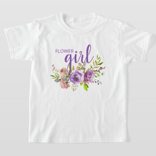 フラワーガール 紫 花柄 ウェディングTシャツ Tシャツ (レイダウン)