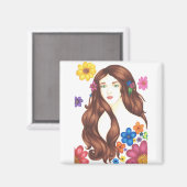フラワーガール – 2インチスクエアマグネット マグネット (正面/裏面)