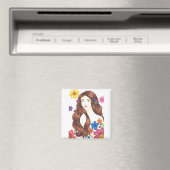 フラワーガール – 2インチスクエアマグネット マグネット (インサイチュ (食洗機))