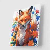 フラワーキツネ スクエア壁時計 (傾斜)