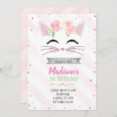 フラワーキティ猫の誕生日の招待状 招待状 (正面/裏面)