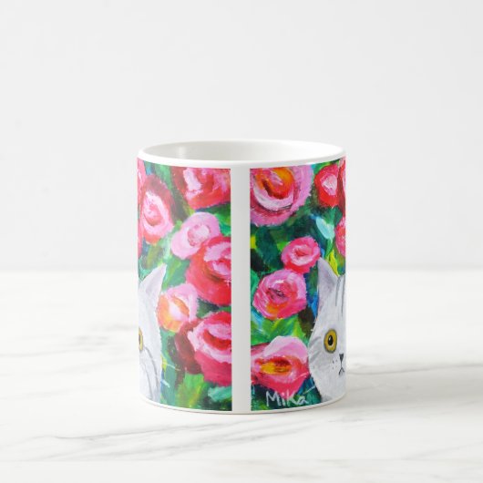 フラワーキャットかわいらしグレイ芸術的タ猫 コーヒーマグカップ (中央)