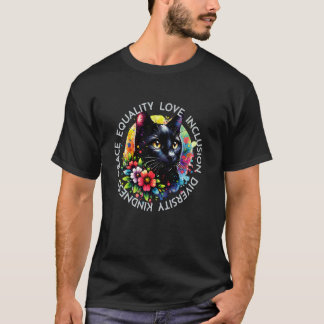 フラワーキャットのやさしさ平和平等愛希望人類 Tシャツ