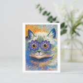 フラワーキャットイラストレーションルイワーイン ポストカード (スタンド正面)