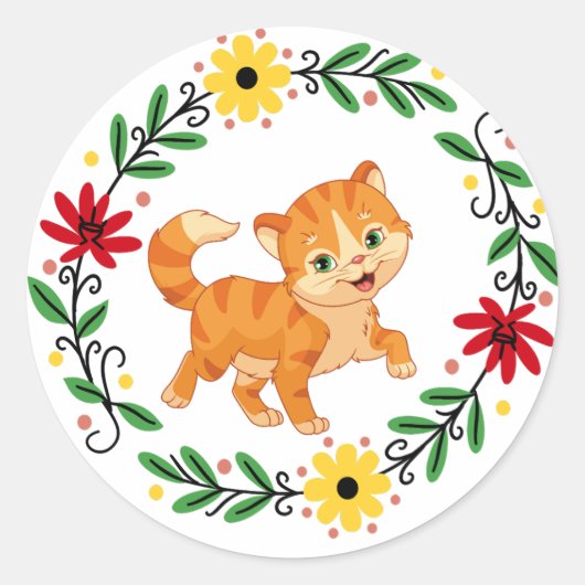 フラワーキャットシール ラウンドシール (正面)
