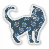 フラワーキャットブルーデイジー猫 シール (正面)