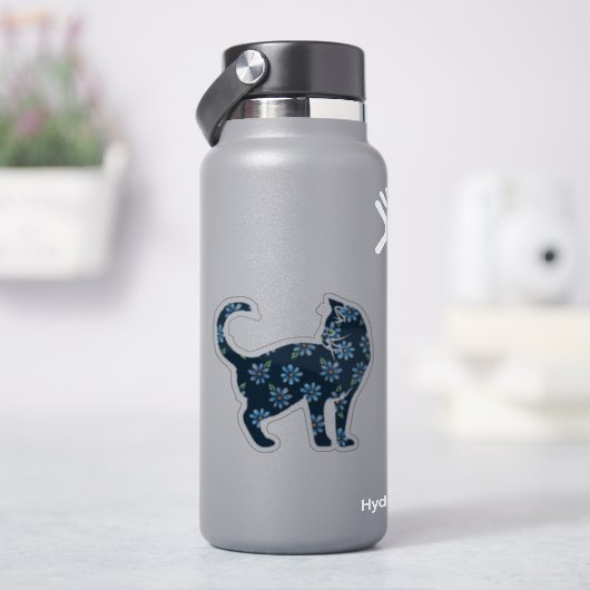 フラワーキャットブルーデイジー猫 シール (HydroFlask)