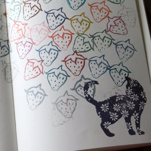 フラワーキャットブルーデイジー猫 セルフインキングスタンプ