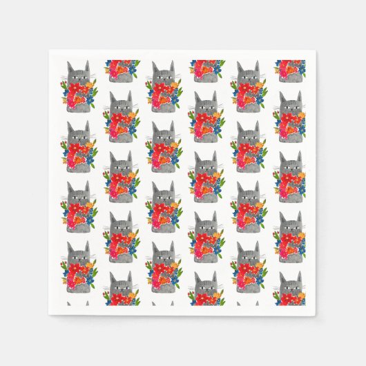 フラワーキャット スタンダードカクテルナプキン (正面)