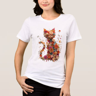 フラワーキャットTシャツ | かわいいおしゃれ猫好きさんTシャツ トライブレンドTシャツ